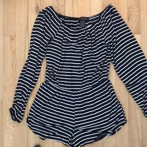 Navy and white Striped Romper